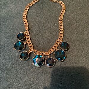 Big Blue Rhinestone Heavy Substantial Necklace Stunning Color Statement Piece
